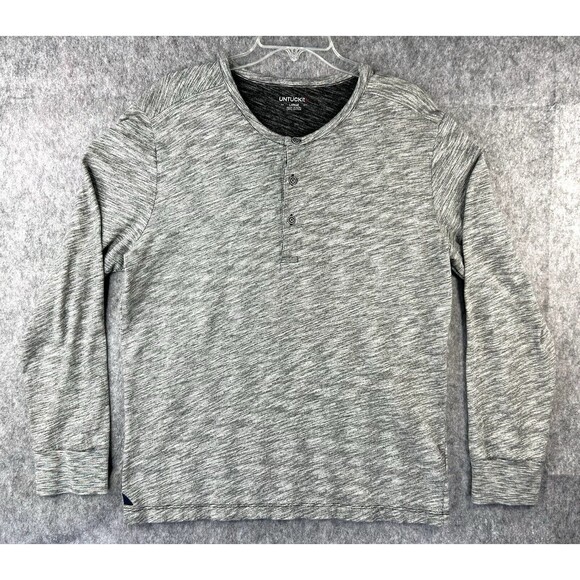 Untuckit Shirt Men's L Gray Henley Pullover Ultrasoft Long Sleeve 100% Cotton - Picture 1 of 7